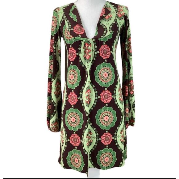 VELVET TORCH Velvet Torch Off The Shoulder Long Sleeve Mini Dress In Pink Green - Picture 10 of 10